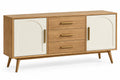 Buffet beige et crème à portes cintrées et trois tiroirs centraux